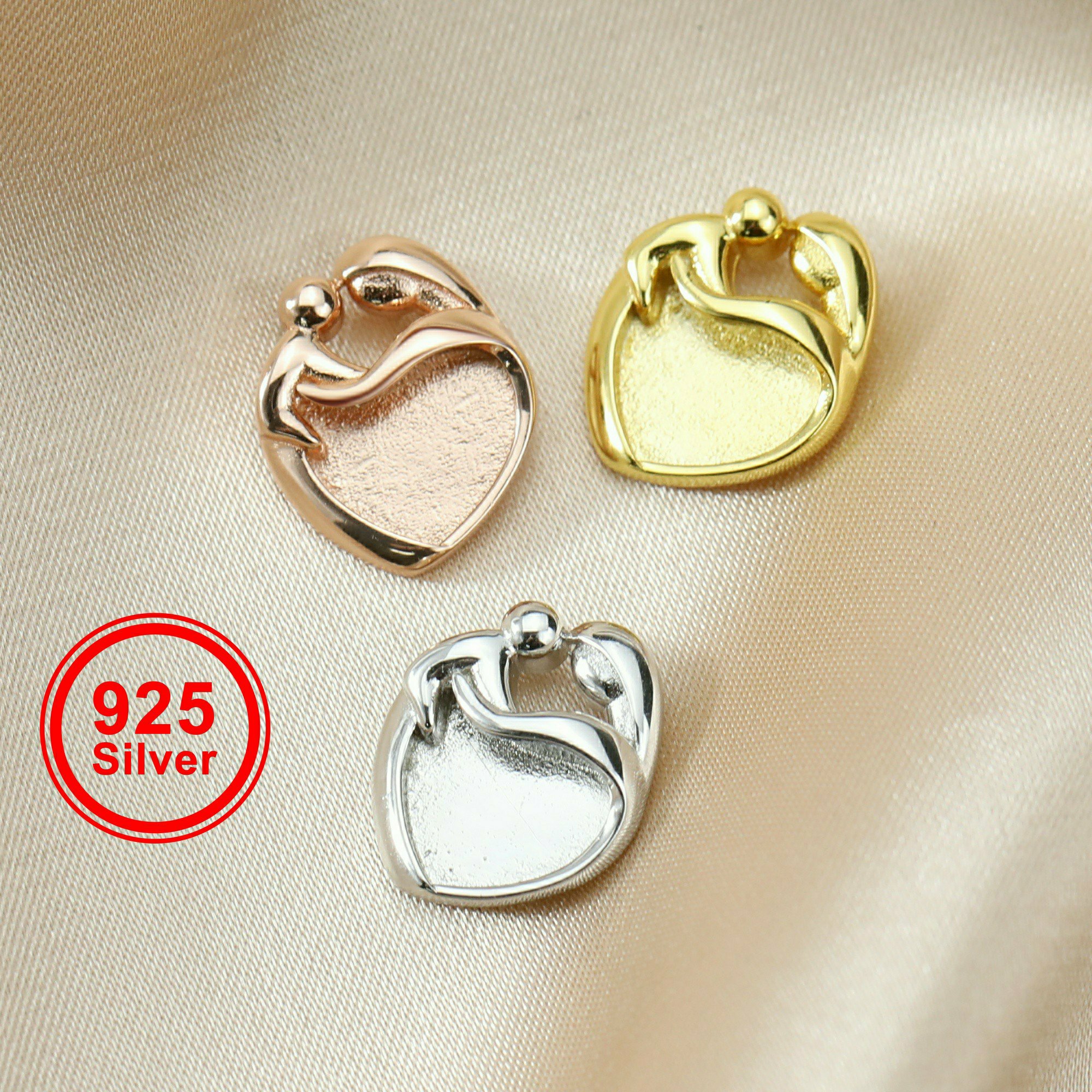 Bezels Set Pendant - 9MM Heart Bezel Settings Mother Baby