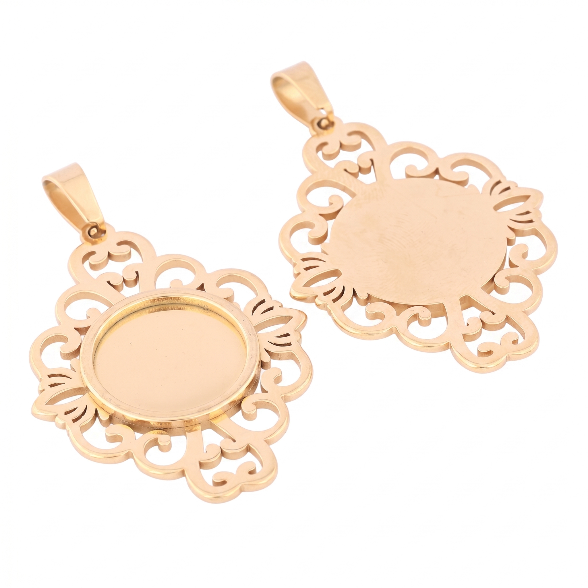5pcs Stainless Steel Filigree  - Bezels Set Pendant ulasan dan harga