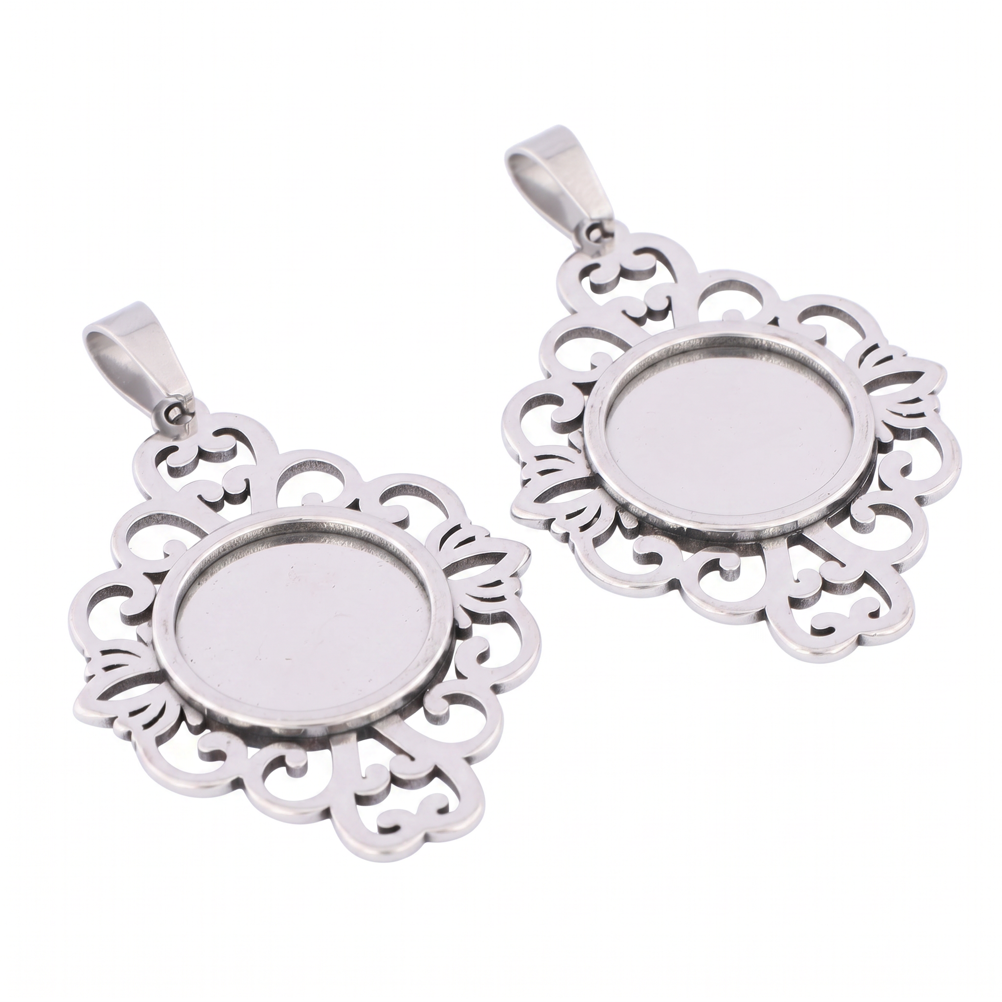 5pcs Stainless Steel Filigree  - Bezels Set Pendant ulasan dan harga
