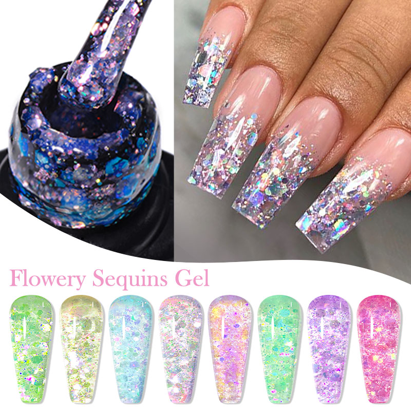 4/8pcs Flowery Sequins Gel Nai - Resin Glitter Pack ulasan dan harga