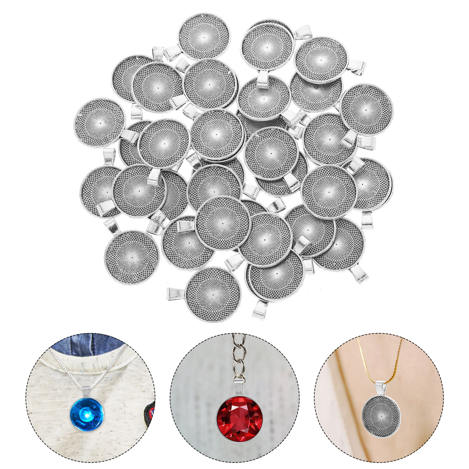 40Pcs Round Pendant Bezels Fla - Resin Crafts Diy ulasan dan harga